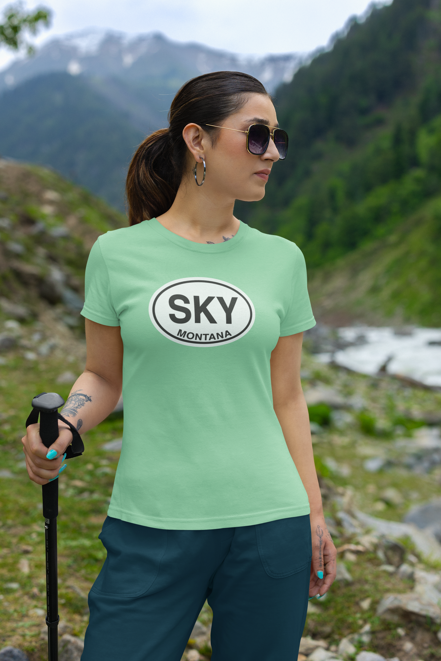 Womens Tshirt with Big Sky Montana Oval Logo on front