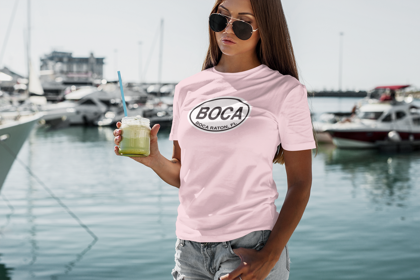 Womens Tshirt with Boca Raton Floria Oval Logo on front