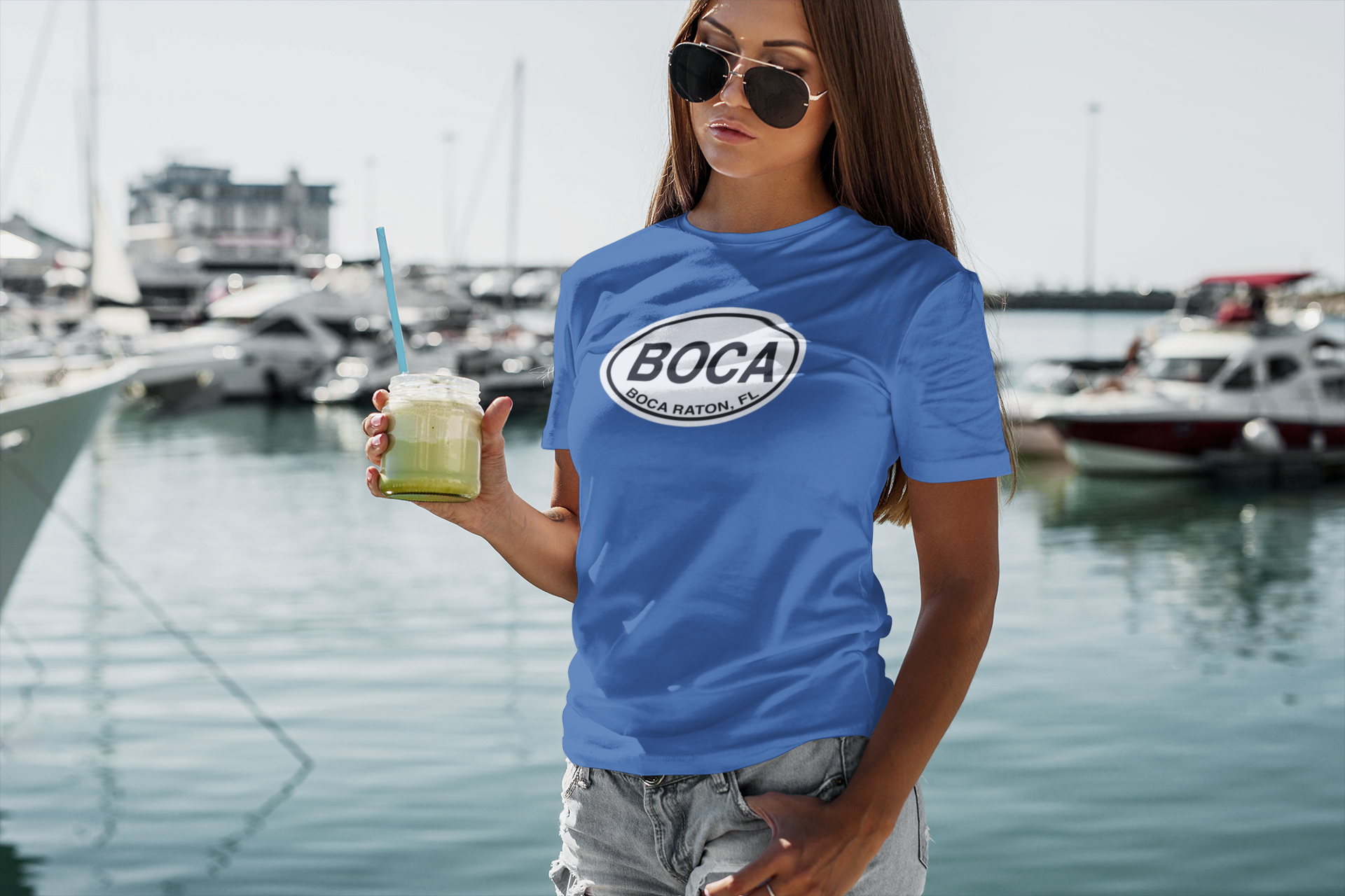Womens Tshirt with Boca Raton Floria Oval Logo on front