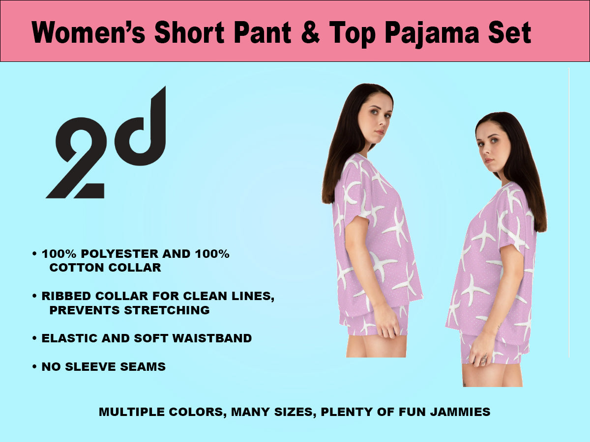 Pink Short Sleeve, Short Pant Pajama Set, Coral Art