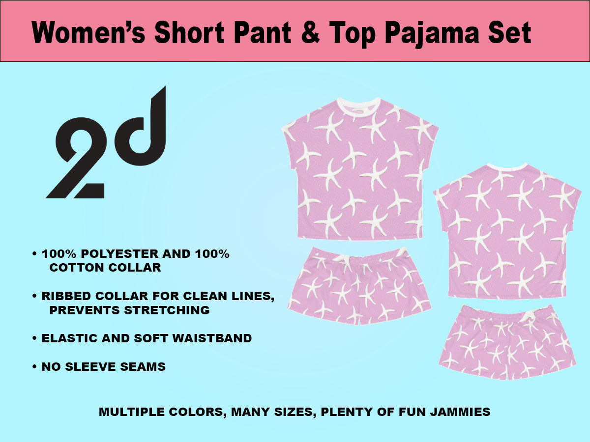 Pink Short Sleeve, Short Pant Pajama Set, Coral Art