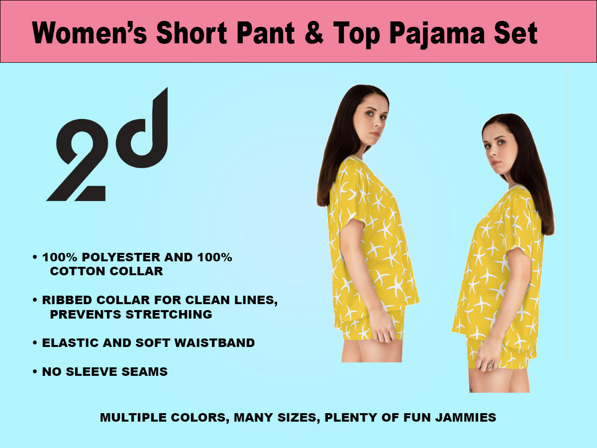 Yellow  Short Sleeve, Short Pant Pajama Set, Coral Art