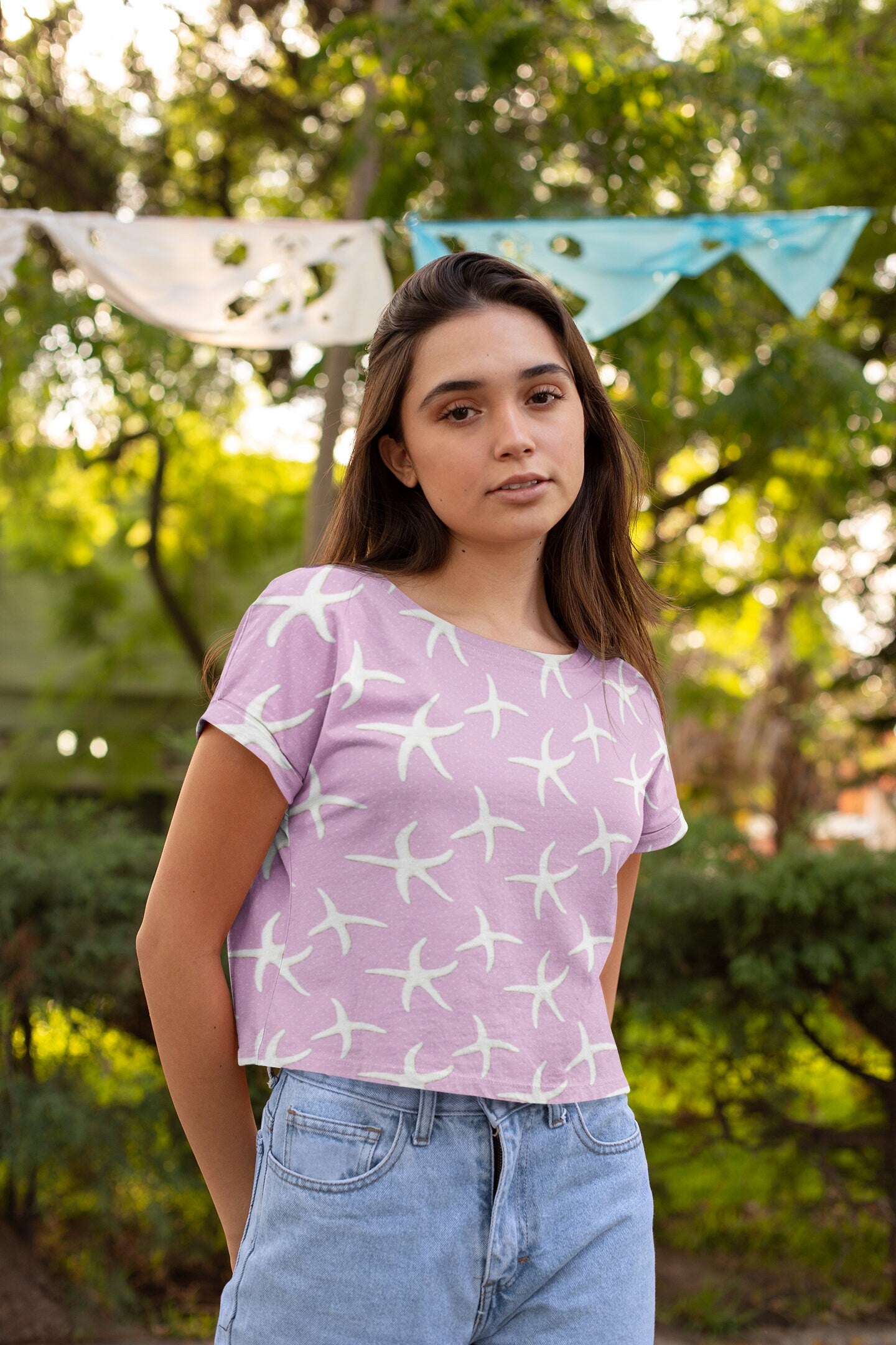 Stay Cool and Stylish: Summer Pink Crop Tee - Trendy, Casual, and Comfortable! Crop tee with Coral designs, Fashionable and Fun Crop Tee