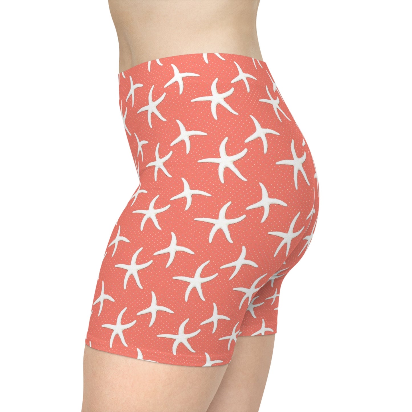 Women's Salmon Moisture-Wicking Biker Shorts: Comfortable, Versatile, and Stylish Active Wear. Starfish Art Pattern Shorts, Trendy shorts.