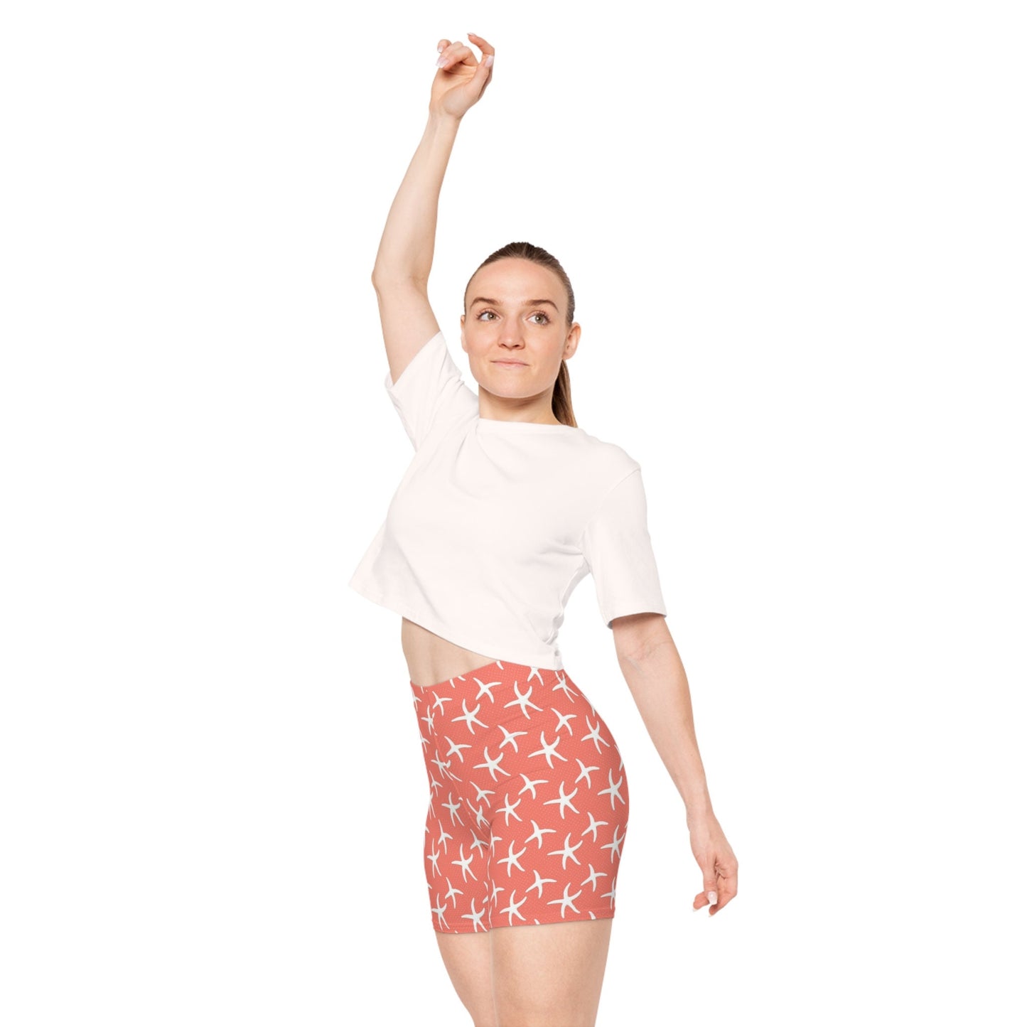 Women's Salmon Moisture-Wicking Biker Shorts: Comfortable, Versatile, and Stylish Active Wear. Starfish Art Pattern Shorts, Trendy shorts.